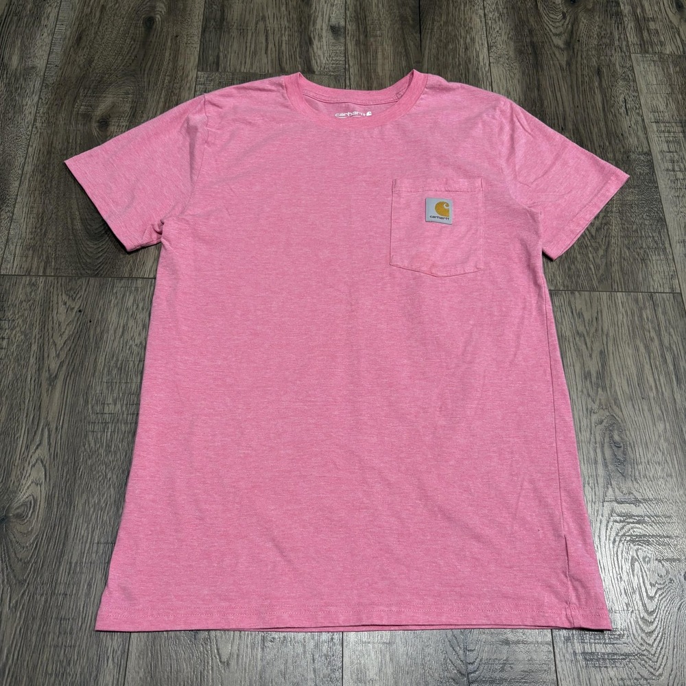 Carhartt Shirt Unisex Kids 14-16 Pink Pocket Tagless Logo Crewneck T-Shirt Tee
